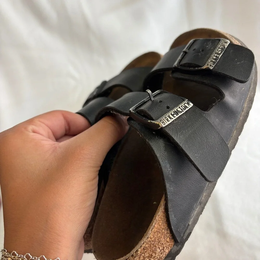 Birkenstock Arizona Kids Black Birko-Flor Two Strap Sandals Size 32 EU